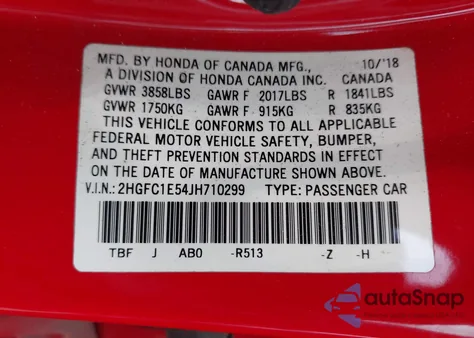 2018 Honda Civic Si z USA, uszkodzony, nr VIN 2HGFC1E54JH710299